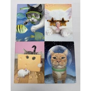 VTG Cool Cats Blank Greeting Cards (16) Graphique De France Funny Cat Cards 2004